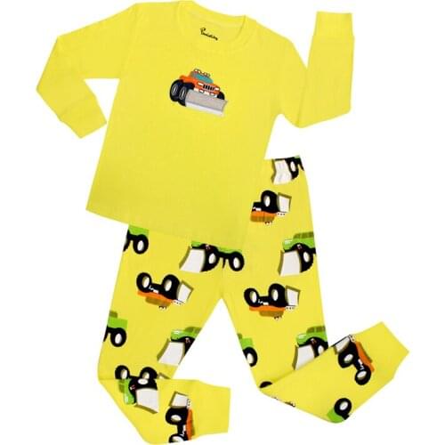 2021 New Kids Boys Pajama Sets Cartoon Print Long Sleeve Cute T-Shirt Tops with Pants Toddler Baby Autumn Sleeping Clothes