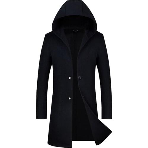New Mens Jackets Long Solid Color Double buckle Trench 100% Wool coat Casual Overcoat for Male Jacket Outer Wear Clothing