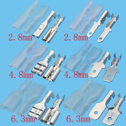 10Set 2.8mm 4.8mm 6.3mm Male Female Spade Crimp Terminals Connector Electrical Wire Cable Crimp Terminal with Insulating Sleeve