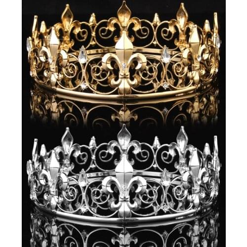 Wholesale rings gold prom accessories king mens crown round royal gold headpiece with diamonds