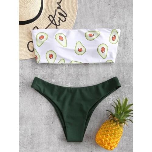 Sexy Womens Avocado Print Bikini Swimsuit Cute Backless Padded Biquini Bathing Tankini Beach Fashion Sexy Swimwear Maillot 2021