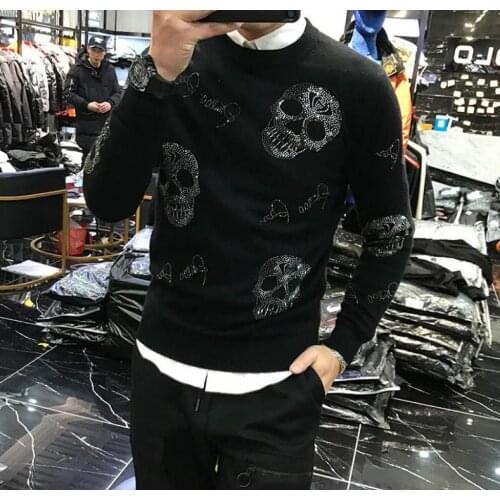 Drop shipping Mens 2021 winter Korean style personality fit fashion brand skull designer hot drilling sweater man