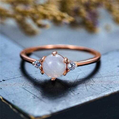Luxury Female Real Small Natural Moonstone Ring Rose Gold Love Engagement Ring Vintage Wedding Band Rings For Women
