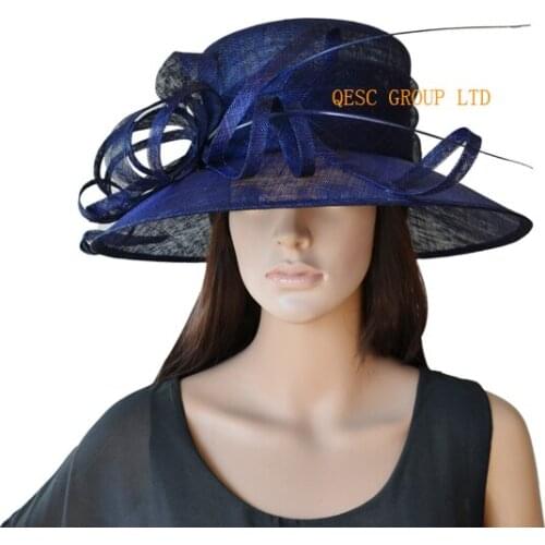 Sinamay Hat dress hat w/ostrich spine for wedding races church.navy blue color