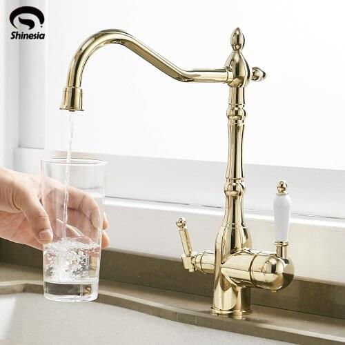 Water Filter Faucet Kitchen Faucets Dual Handle Filter Faucet Mixer 360 Degree rotation Pure Water Purification Feature Taps