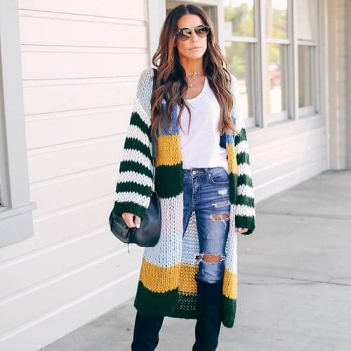 Women Long Sleeve Sweaters Striped Sweater Casual Cardigan Dress Winter Fall Clothes