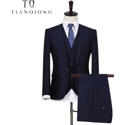 TIAN QIONG Suit Men Blue Gentleman Style Tuxedos Grooms Shawl Mens Suits Tailor Suit Blazer Suits for Men (Jacket+Pants+Vest)