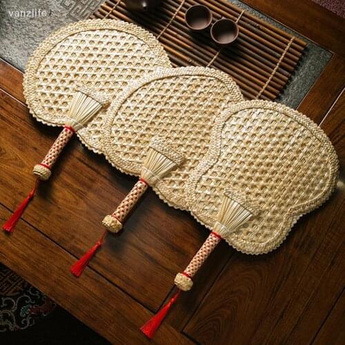 Vanzlife Hand-Woven Fan Chinese Mens and Womens Summer Portable Palm-Leaf Fan Palm-Leaf Fan Antique mai jie cao Small Fan
