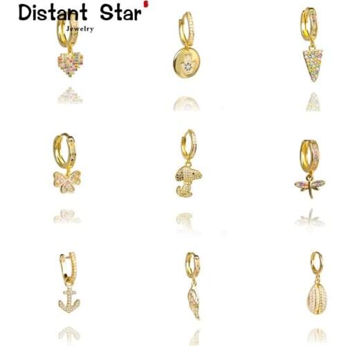 1 pcs INS New rainbow zircon earrings for women dropping Hoop earrings crystal butterfly heart shell Bohemia jewelry gifts