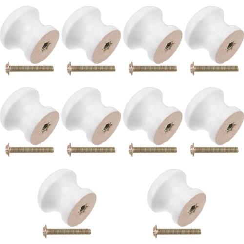 10pcs Wooden Cupboard Cabinet Drawer Door Knobs Handles for Home (White)