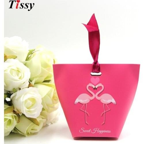 10PCS/Lot Flamingo Gift Box 2types DIY Ribbon Candy Pattern Kraft Paper Wedding/Party Favors Gifts Box For Guests Party Supplies