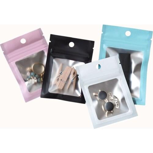 200Pcs Matte Black White Blue Pink Zip Lock Aluminum Foil Bag Food Snack Candy Party Gift Package Plastic Bags with Clear Window