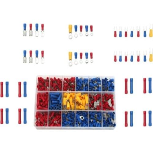 300Pcs Assorted Insulated Spade Crimp Terminal Butt Electrical Wire Cold-Pressure Terminal Set Red Blue Yellow with Box