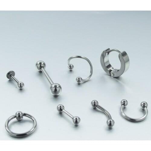 8 pieces/set Stainless Steel Circular Barbell Nostril Nose Eyebrow Belly Ring Nipple Helix Earring Cartilage Body Jewelry Kit