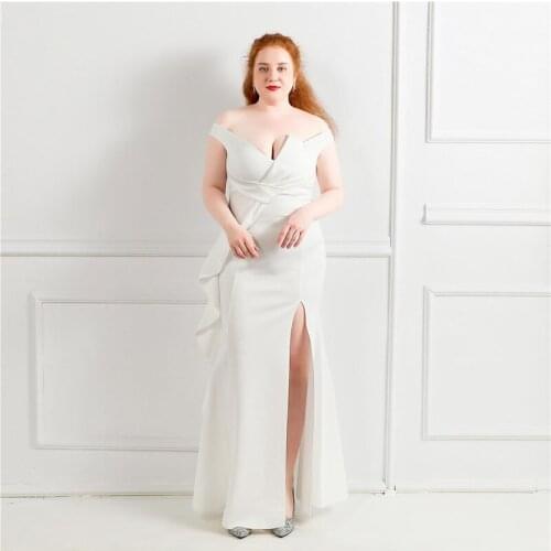 White Boat Neck Short Sleeves Evening Dress Zipper Back Sexy Floor-Length Elegant New A-Line Plus Size Women Formal Gowns D1251