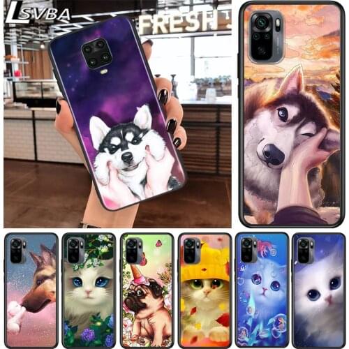 Cute Dog Cat for Xiaomi Redmi Note 10 10S 9 9T 9S 9Pro Max 8T 8Pro 8 7 6 5 Pro 5A 4X 4 Soft Black Phone Case