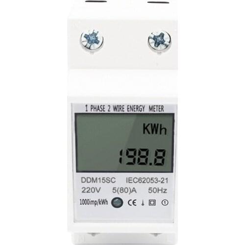 Digital Energy Meter 5(80A) LCD Digital Display Single Phase DIN-Rail Electronic Energy KWh Meter DDM15SC