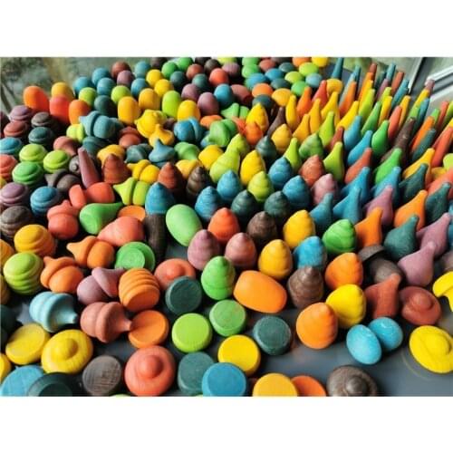 12pcs Kids Wooden Rainbow Block Montessori Loose Parts Toy Mushrooms Honeycomb Droplets Bamboo Shoots Acorns Tree cones