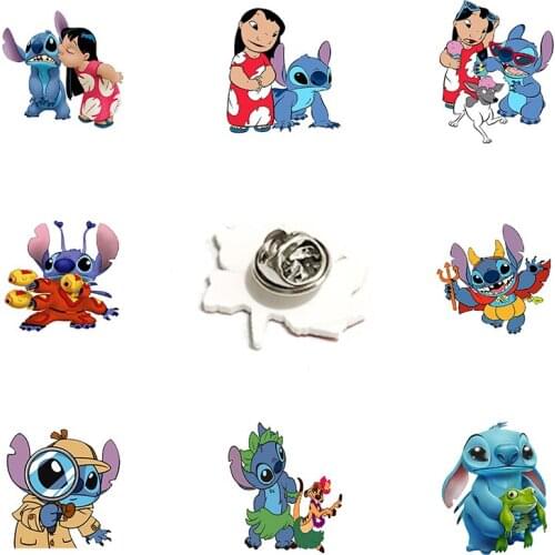 Disney Creative Design Lapel Pin Jewelry Epoxy Acrylic Pin Stitch And Lilo Interstellar Baby Pattern Badge Clothes Accessories