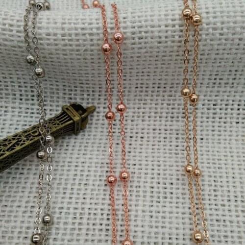 Rose Gold 2mm Copper Round Beads Link Chain Handmade Jewelry Making Findings Component DIY Accessories 20m/roll Wholesale