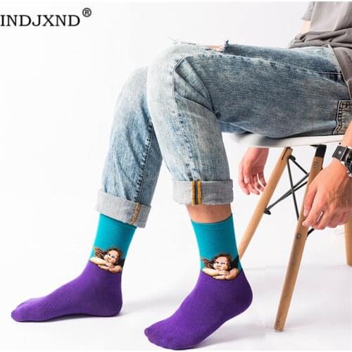 INDJXND Women Socks Cat Animal Funny Men Fashion Socks Cotton Women Novelty Gift Sock For Winter Girls Autumn Happy Retro Sock