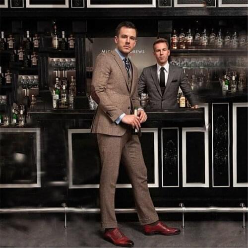 Brown Tweed Men Suits for Wedding Classic Winter Suits Men 3 Pieces Groom Tuxedo Formal Business Slim Fit Men Blazer Retro Suits