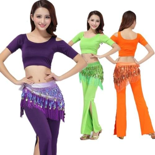 Oriental Women Belly Dance Costume Set Top+fork Pants Professional women bellydance clothes modal dance suit stage performance