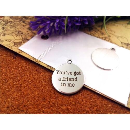 10pcs--20mm stainless steel circle round "best friends "one side for necklace/bracelets/keychain DIY Charms Pendants
