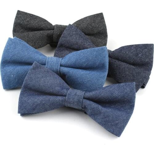 Linbaiway Mens Blue Cotton Bow Tie Mens Denim Bowtie for Women Shirt Accessories Wedding Dress gravata borboleta Custom Logo