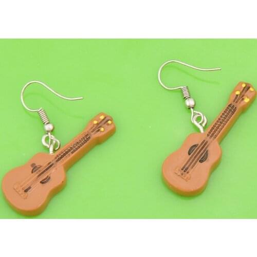 Fashion resin musical instrument music guitar earrings silver color dangle earring earing jewelry for girl women boutique bijoux