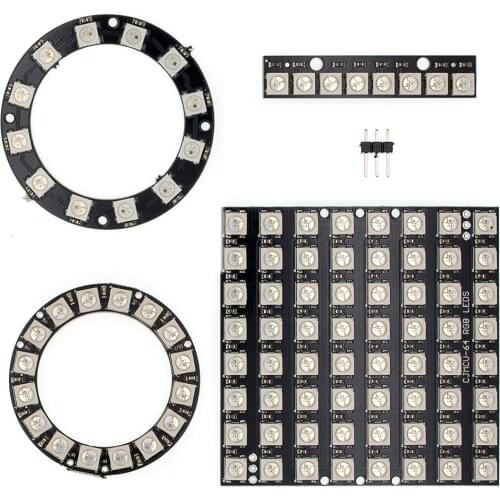 WS2812 module 8 Bit/12 Bit/16 Bit/ 64 Bit 5050 RGB LED full-color built-in driving lights Round LED Ring board Electronic DIY