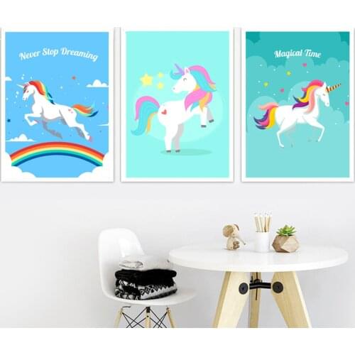 Cartoon Animal Rainbow Nebula Quotes Wall Art Canvas Painting Nordic Posters and Prints Wall Pictures Childrens Room Home Decor