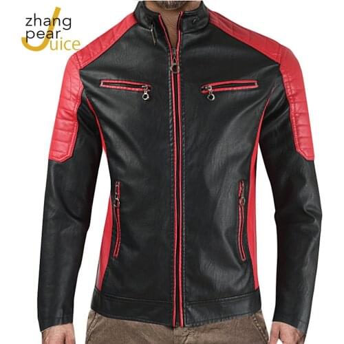 Men Winter Spring New Fashion Motor Biker Leather Jackets Coat Men Vintage Style Patchwork PU Faux Leather Jackets Men Coat