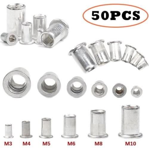 50/20/10 Pcs Aluminum Alloy Rivet Flat Head Threaded Rivet Insert Nutsert Cap Rivet Nut Kit M3 M4 M5 M6 M8 M10
