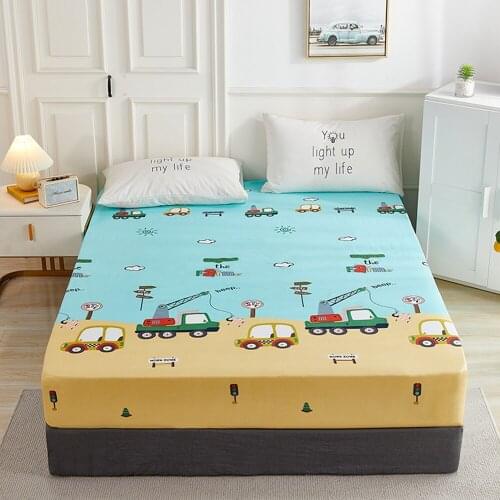 1pcs 100% Cotton Printed Fitted Sheet Mattress Cover Double Four Corners With Elastic Band Adult Kids Bed Linen (No Pillowcase)