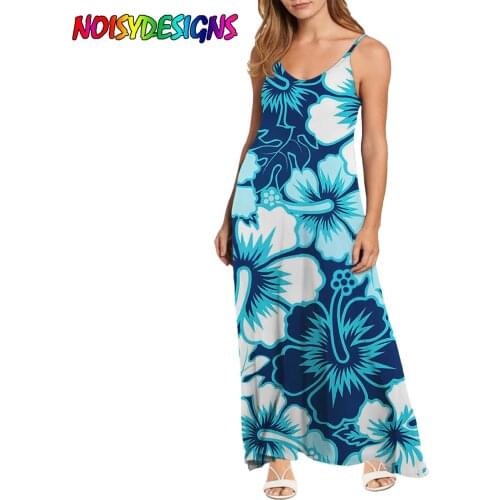 NOISYDESIGNS Hawaiian Tropical Hibiscus Flower Printing Dress Sexy Women Long Dress V-Neck Sleeveless Maxi Dress Summer