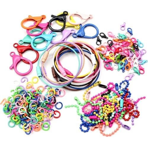 New Fashion Multi-colors Mixed Alloy Open Rings Lobster Clasp Hooks Ball Chains DIY Jewelry Making Findings Supplies