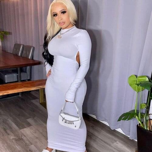 Sexy Bandage Long Dress Fall Clothes for Women Full Sleeve Backless Bodycon Maxi Dress Night Club Party Dress Vestido De Mulher