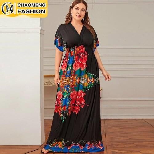Plus Size Fashion Bohemian Clothing V-Neck Batwing Sleeve Summer Elegant Long Beach Dress Femme Robe Floral Vestidos For Women