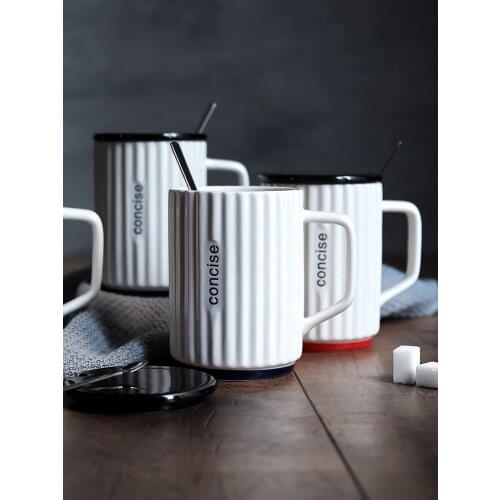 Simple mug with spoon Office Creative Nordic Cup Couple Coffee Home Ceramic Water Cup cute coffee mugs and cups coffee mug