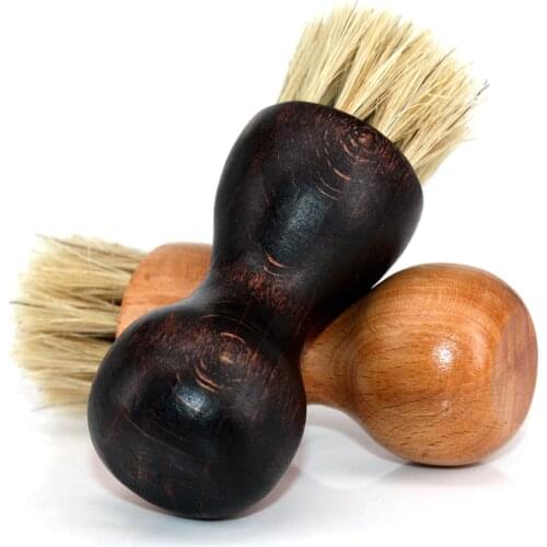 Dropshipping 1pcs Wooden Handle Shoes Shine Brush Polish Bristle Hair Buffing Brush Mini Gourd Shoes Oil Brush Smooth Polishing