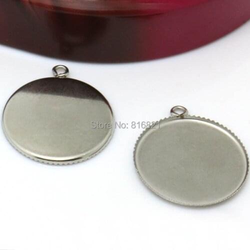 25mm Blank Bezel Settings Cabochon base 316 stainless steel Round tray w/ a Loop Pendant Findings DIY Crafts Jewelry Accessories