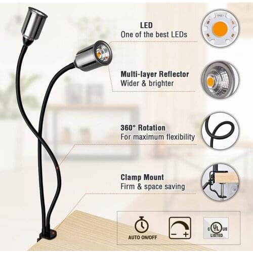 Grow Light Plant Light Full Spectrum Gooseneck Growing Lamps Dual Head with Clamp for Indoor Plants JS22