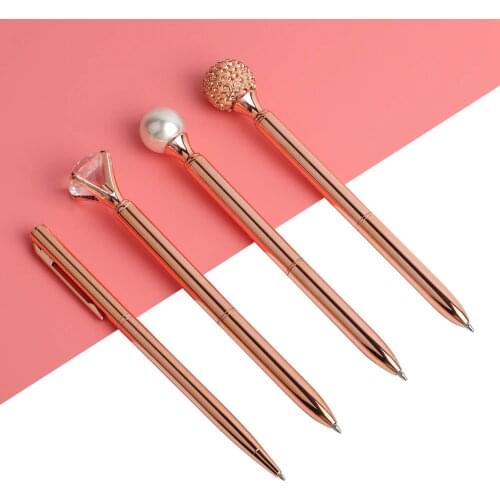 4PCS/LOT GENKKY Rose Gold Ballpoint Pen Pearl Pens Spotted Diamonds Oil Gradient Pen Set Black Blue refill Novel Stationary Set