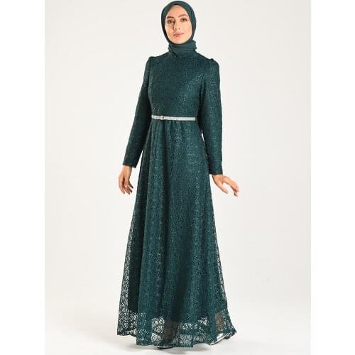Minahill Belted Silvery Evening Dress 3513-01 Emerald Green 3513-01