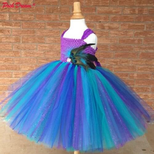 POSH DREAM Vintage Peacock Theme Children Wedding Flower Girl Dress Children Christmas Costume for Girls Special Occasion Dress
