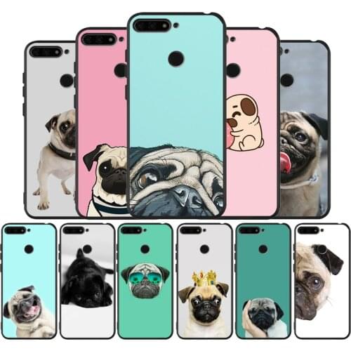 Animal Cute Pug Dog black Silicone Phone Case For Huawei honor 30 20 Pro 8 8X 9 10 20 Lite Mate 10 20 30 Lite Pro cover
