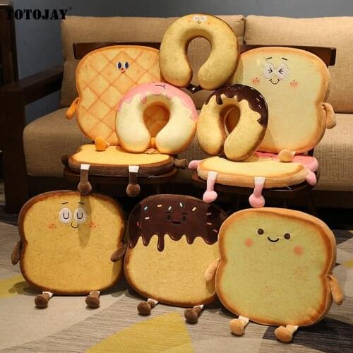 Cute Smile Toast Bread Plush Toy Creative Plush Food Neck Pillow Cartoon Animal Plush Chair Seat Cushion Birthday Gifts for Kids