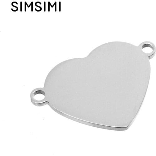 Simsimi 2 loops Heart blank pendants personalized print pendant steel/gold color mirror polished Stainless steel high quality