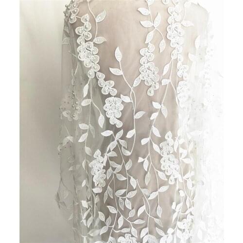 Heavy Beaded Lace Embroidery Mesh Fabric Skirt Wedding Dress Accessories Thick High-end